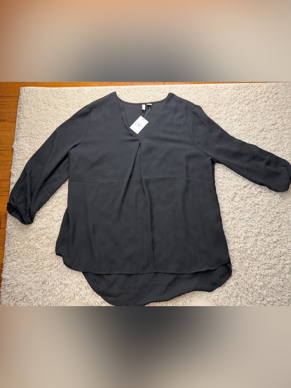 Black Large V-Neck Long Sleeve Cato Blouse NWT